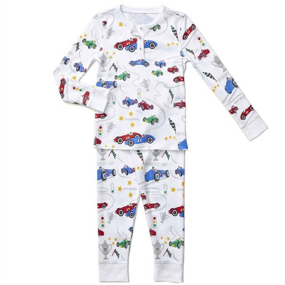 NEW PETIDOUX kid's vintage racecars pima pajama in white